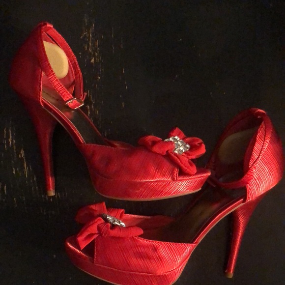Qupid Red Stiletto Open Toe Heels - Picture 4 of 5